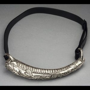 Authentic leather and silver Yves Saint Laurent horn belt designed by Tom Ford